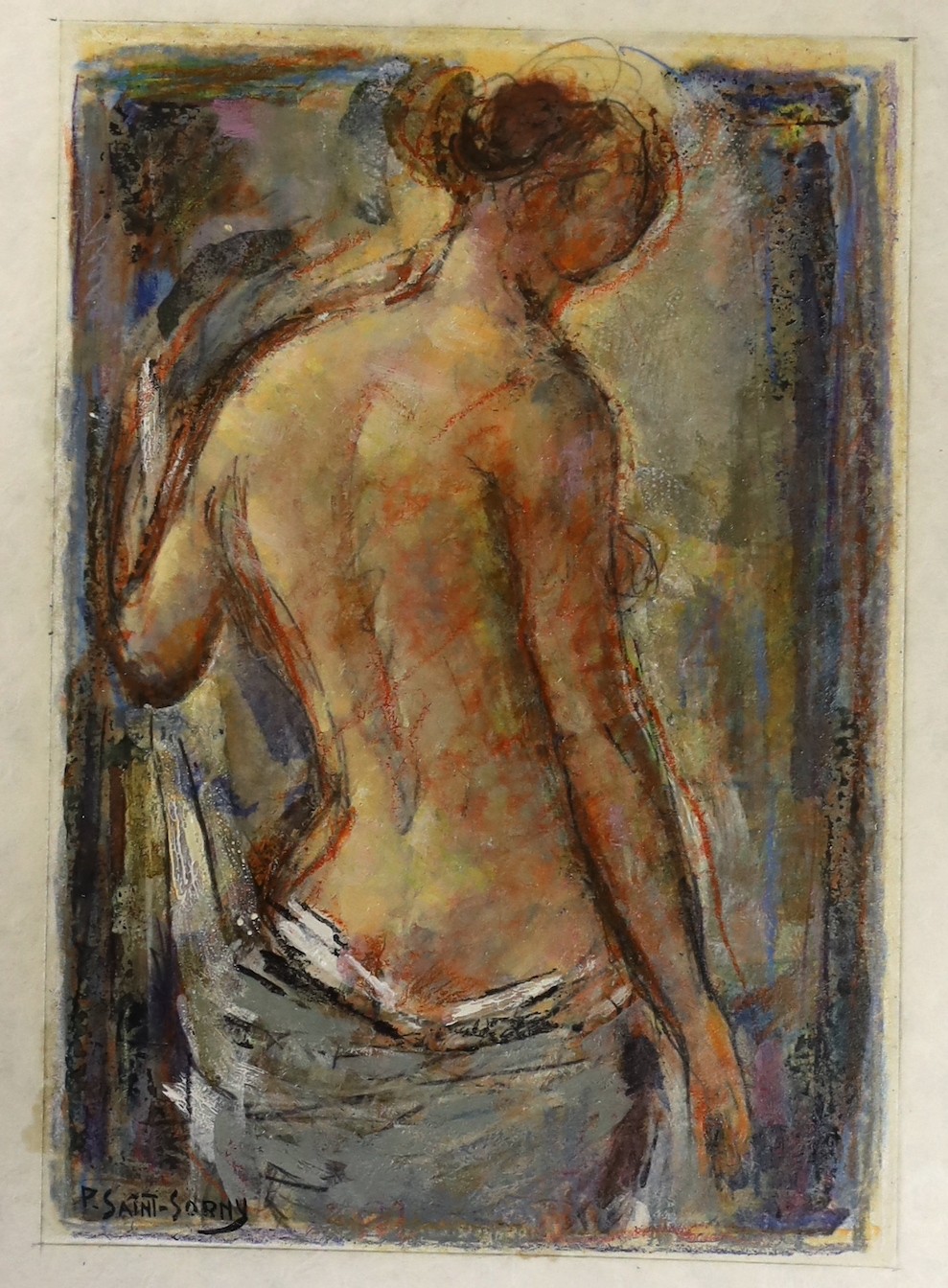 Pierre Saint-Sorny (French 1914-?), mixed media, Standing female nudes, signed, 23 x 16cm